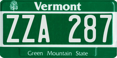 VT license plate ZZA287