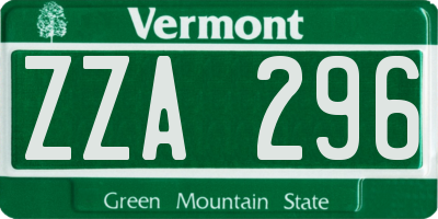 VT license plate ZZA296