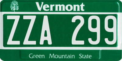 VT license plate ZZA299