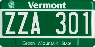 VT license plate ZZA301