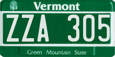 VT license plate ZZA305