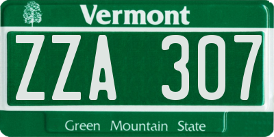 VT license plate ZZA307