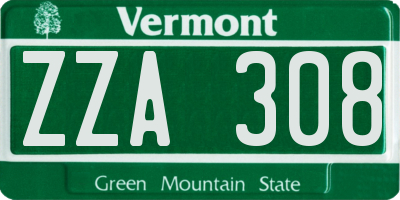 VT license plate ZZA308