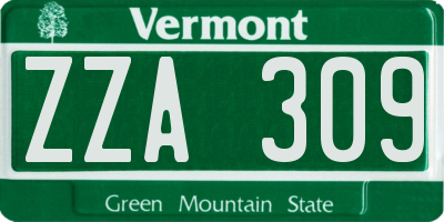 VT license plate ZZA309
