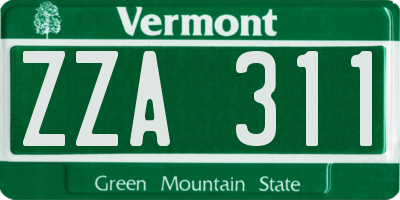 VT license plate ZZA311
