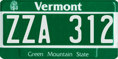 VT license plate ZZA312