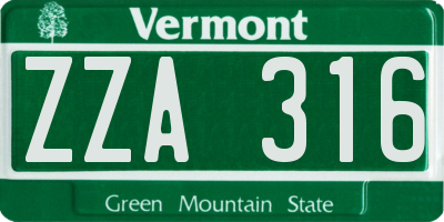 VT license plate ZZA316