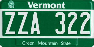 VT license plate ZZA322