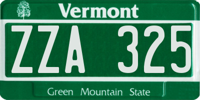 VT license plate ZZA325