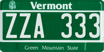 VT license plate ZZA333
