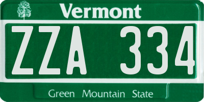 VT license plate ZZA334