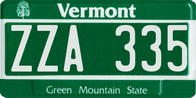 VT license plate ZZA335