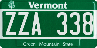 VT license plate ZZA338