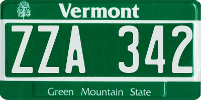 VT license plate ZZA342