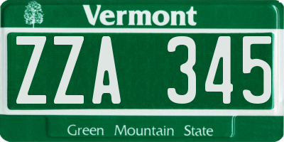 VT license plate ZZA345