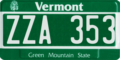 VT license plate ZZA353
