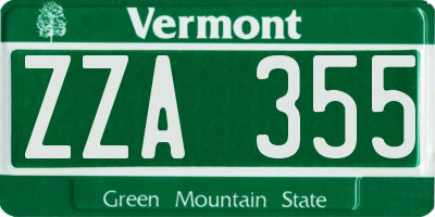 VT license plate ZZA355