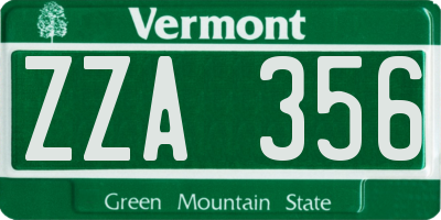 VT license plate ZZA356