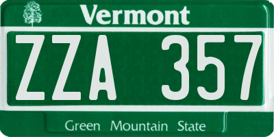 VT license plate ZZA357