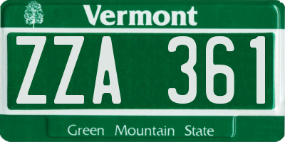 VT license plate ZZA361