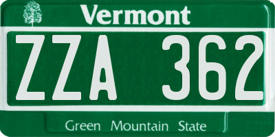 VT license plate ZZA362