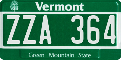 VT license plate ZZA364