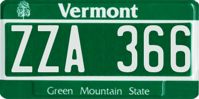 VT license plate ZZA366