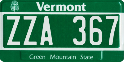 VT license plate ZZA367