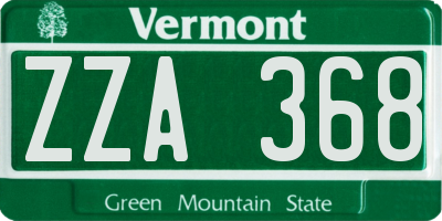 VT license plate ZZA368