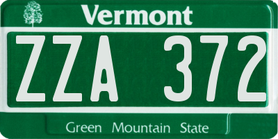 VT license plate ZZA372