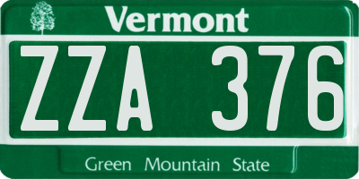 VT license plate ZZA376