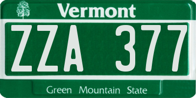 VT license plate ZZA377
