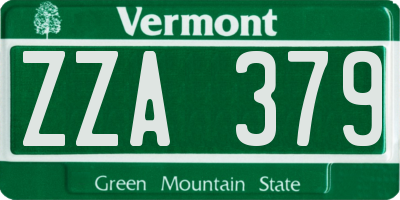 VT license plate ZZA379