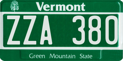 VT license plate ZZA380