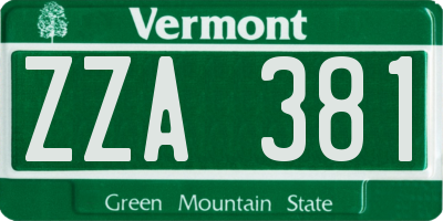 VT license plate ZZA381