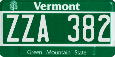 VT license plate ZZA382