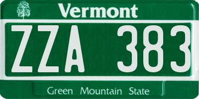 VT license plate ZZA383