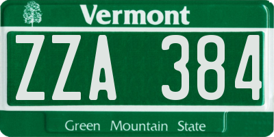VT license plate ZZA384