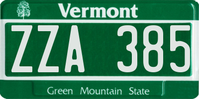 VT license plate ZZA385