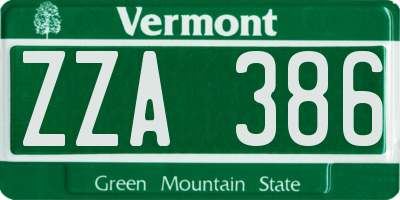 VT license plate ZZA386