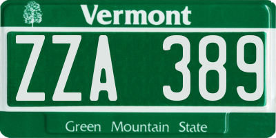VT license plate ZZA389