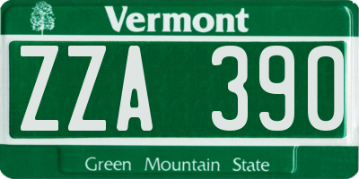VT license plate ZZA390