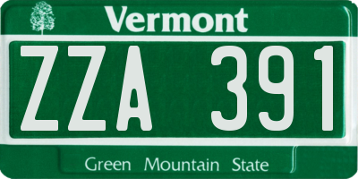 VT license plate ZZA391