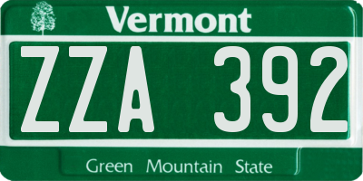 VT license plate ZZA392