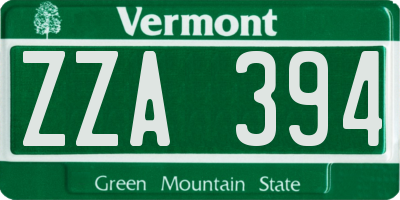 VT license plate ZZA394