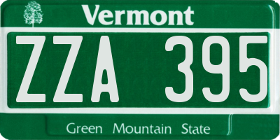 VT license plate ZZA395