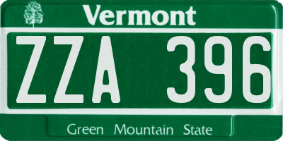 VT license plate ZZA396