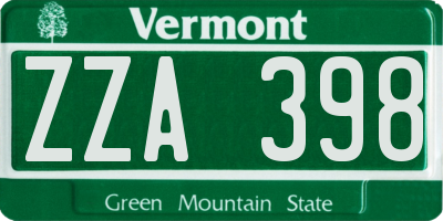VT license plate ZZA398