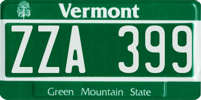 VT license plate ZZA399