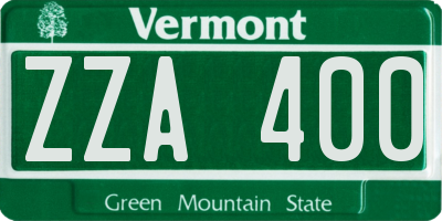 VT license plate ZZA400